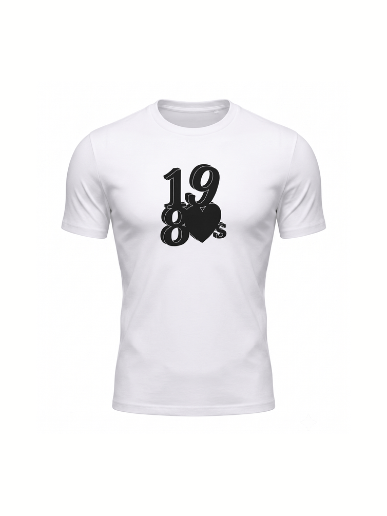 Unisex I Love The 1980's retro white graphic tee on organic cotton | Vinyl Coffee UK