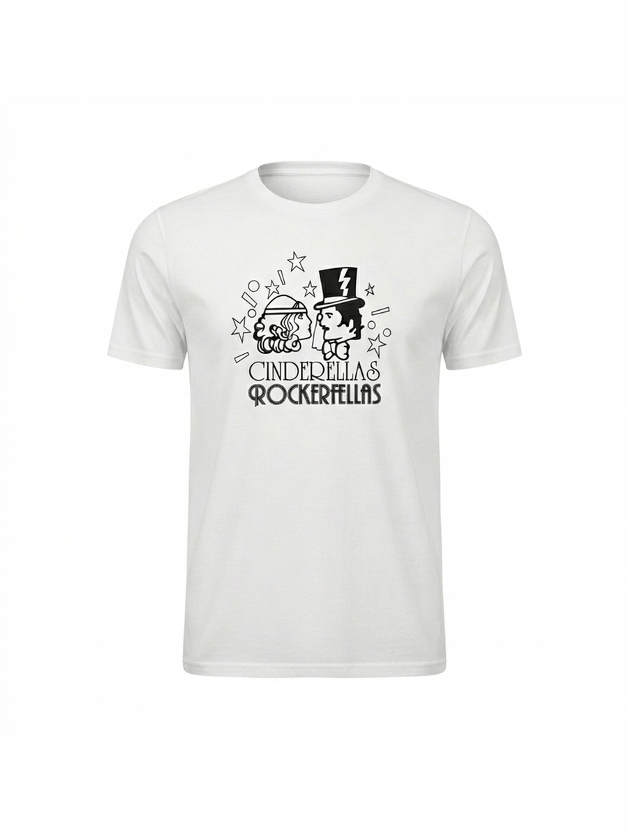 Unisex Cinderellas Rockerfellas Nightclub white graphic tee on organic cotton | Vinyl Coffee UK