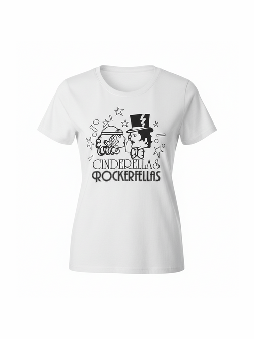 Women's Cinderellas Rockerfellas Nightclub white graphic tee on organic cotton | Vinyl Coffee UK