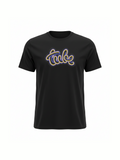 Black unisex organic cotton t-shirt featuring a glowing retro-inspired tube design, perfect for music fans who love unique and eco-friendly band t-shirts.