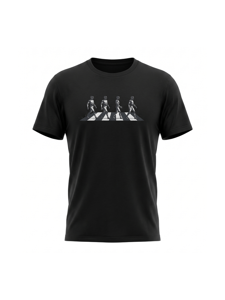 Unisex Abbey Road Bots black graphic tee on organic cotton | Vinyl Coffee UK