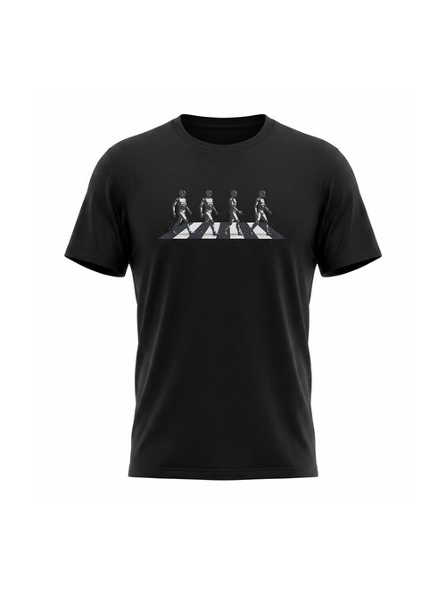 Unisex Abbey Road Bots black graphic tee on organic cotton | Vinyl Coffee UK