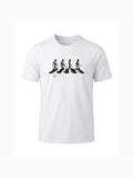 White organic cotton t-shirt featuring a minimalist black illustration inspired by a famous music album cover, perfect for vinyl lovers and band t-shirt fans.