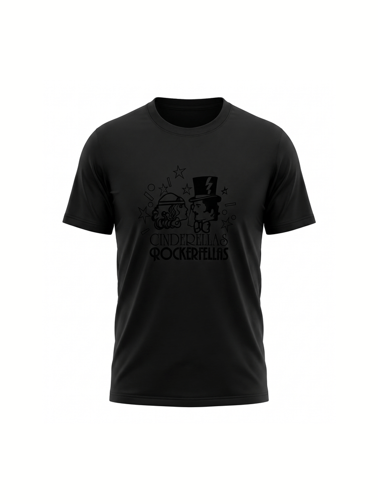 Unisex Cinderellas Rockerfellas Nightclub black graphic tee on organic cotton | Vinyl Coffee UK